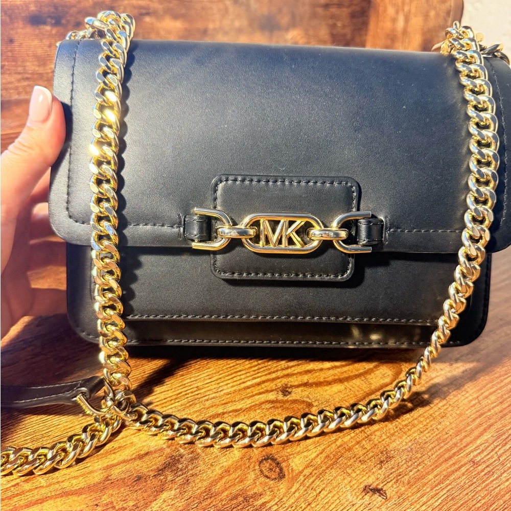Michael Kors Black and Gold Crossbody Bag with Chain Hardware